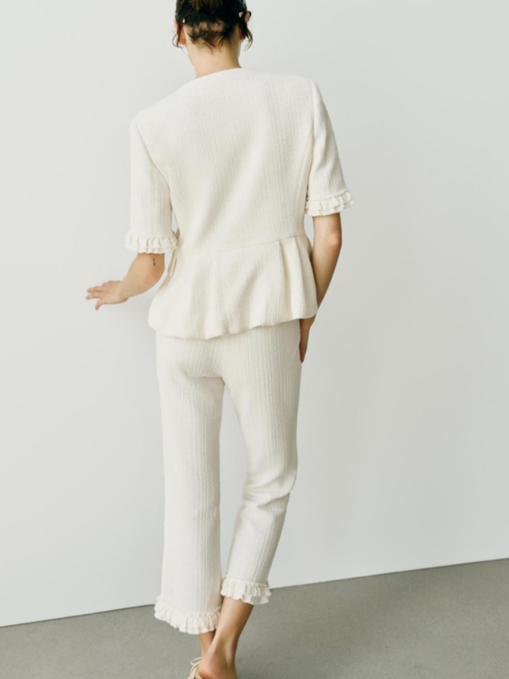 Zara Mini Flare Ruffled Pants White - Picture 4 of 6